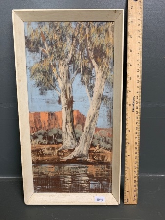 Vintage Original Framed Artwork on Board from Wittenoom WA Painted Using Matls. from Creek Bed