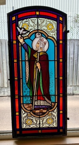 Beautiful Antique Stained Glass, Steel Framed Arched Church Window from France