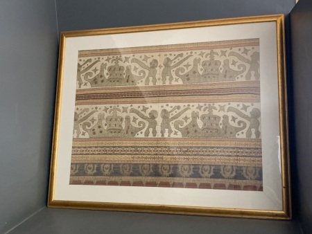 XL Gilt Framed Section of Antique Emroidered Cloth