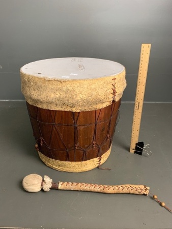 Timber and Leather Tribal Style Drum and Stick