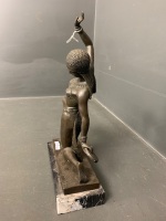 Art Nouveau Style Belly Dancer Bronze Figurine on Marble Plinth - Signed - 2