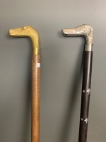 2 Contemporary Walking Sticks with Metal Animal Head Mounts - 2