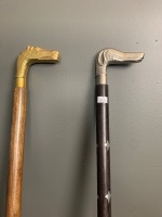 2 Contemporary Walking Sticks with Metal Animal Head Mounts - 3