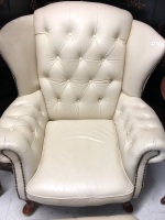 Q.Anne Style Wingback Leather Chesterfield Chair & Footstool - 2