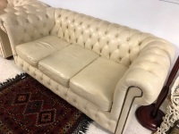 3 Seat + 1 Seat White Leather Chesterfields - 2