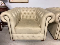 3 Seat + 1 Seat White Leather Chesterfields - 3