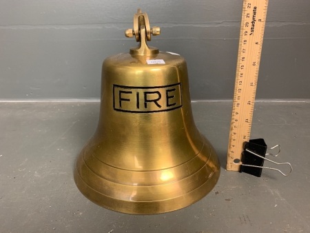 Large Wall Mounted Brass Bell Inscribed FIRE - Unused