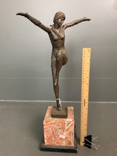 1920's Style Costumed Dancing Figuring on Ochre and Grey Marble Base