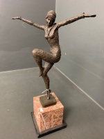 1920's Style Costumed Dancing Figuring on Ochre and Grey Marble Base - 2