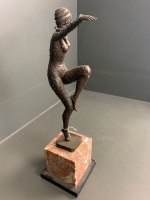 1920's Style Costumed Dancing Figuring on Ochre and Grey Marble Base - 3