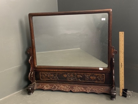 Vintage Chinese Carved Rosewood Vanity Mirror and Stand