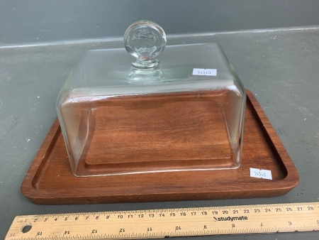 Vintage Mid Century Danish ESP Teak Cheese Board with Fitted Glass Lid