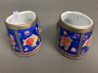 Pair of 1960's Enamelled Ceramic Chinese Slippers with Silver Mounts - Marked to Base - 3