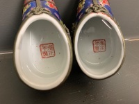 Pair of 1960's Enamelled Ceramic Chinese Slippers with Silver Mounts - Marked to Base - 5