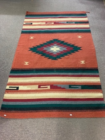 Woven Patterned Rug in Pinks and Greens