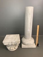 Carved Reconstituted Stone Grecian Column/Plant Stand in 2 Pieces - 2