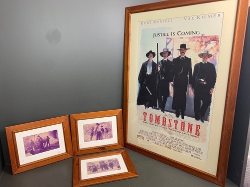 Large Timber Framed Original Tombstone Movie Poster + 3 Framed Photographic Still from Same