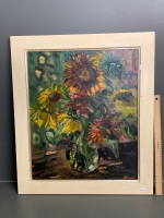 Original Framed Oil on Canvas - Sunflowers Still Life - Signed W.Laemmle