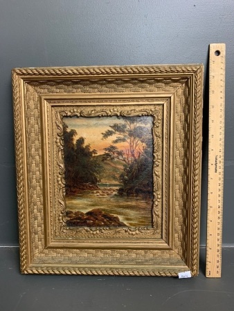 Nicely Gilt Framed Original Oil on Card on Board - Coastal Inlet - Signed C.L.Arnesen 1911