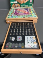 Timber Boxed Monopoly Games Compendium includes Cluedo, Chess, Cribbage etc - Mainly Unused - 2