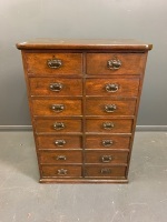 Floor Standing Antique Oak Flight of 14 Drawers