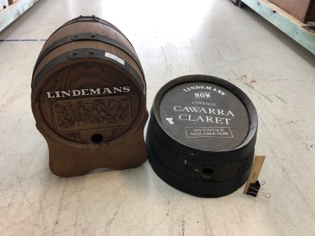 Lindemans Wine Barrel Advertising Cooler & 1 Other Lindeman Barrel Part