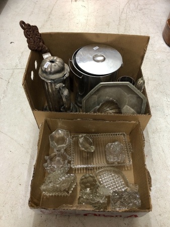 2 Box Lots of Glass, Crystal & Metal Items