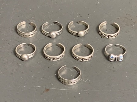 Lot of 9 Sterling Silver Toe Rings