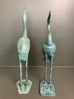 2 Large Verdigris Brass Garden Crane Figures - 2