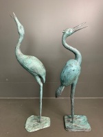 2 Large Verdigris Brass Garden Crane Figures - 3