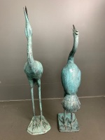 2 Large Verdigris Brass Garden Crane Figures - 4