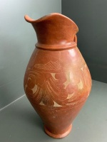 Large Terracotta Floor Standing Jug with Incised Pattern - 3