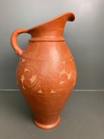 Large Terracotta Floor Standing Jug with Incised Pattern - 4