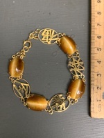 14k Gold Chinese Symbols and Tigers Eye Bracelet