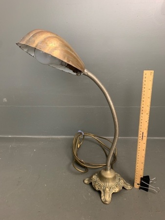 Vintage Brass Based Gooseneck Desk Lamp with Moveable ShellÂ  Shade