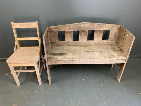 Vintage Timber Garden Bench + Farmhouse Chair