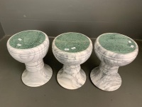 3 x Turned White/Grey Stone/Marble Stands with Green Marble Inset Tops - 4