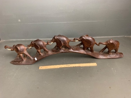 Large Vintage Carved Hardwood Elephant Bridge