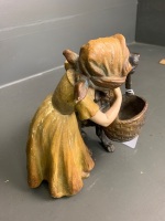 Antique Figural Group of Girl and Dog with Basket -Â  Possibly French - Extensive Markings to Base - 3