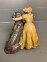 Antique Figural Group of Girl and Dog with Basket -Â  Possibly French - Extensive Markings to Base - 4