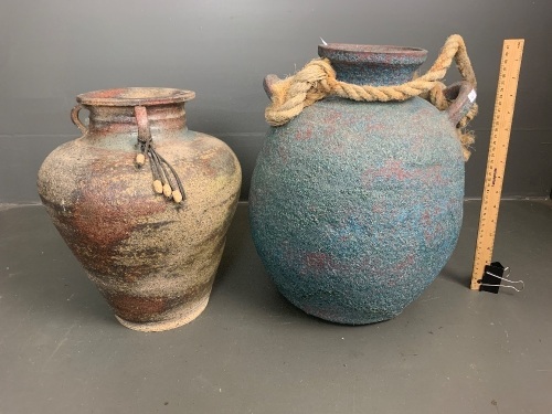 2 Heavy Stoneware Urns/Vases with Rough Textured Finish