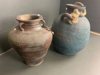 2 Heavy Stoneware Urns/Vases with Rough Textured Finish - 3