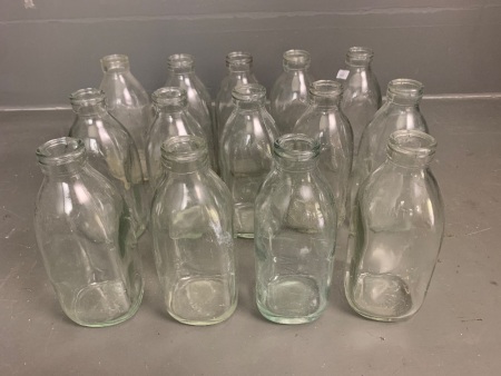 Box Lot of 14 x Vintage Square 1 Pint Milk Bottles