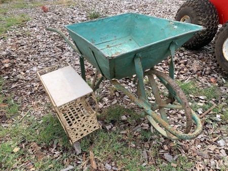 Vintage Steel Wheeled Wheelbarrow + Small Decorative Plant Trolley