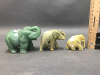 3 Carved Stone Elephants - 3