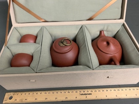 Unused Asian Boxed Terracotta Tea Service