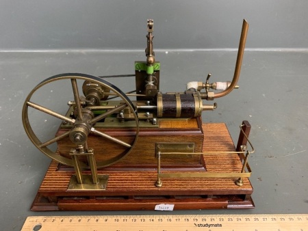 Engineered Clark 1956 Horizontal Steamer Working Model in Timber Brass and Steel - Makers Plate