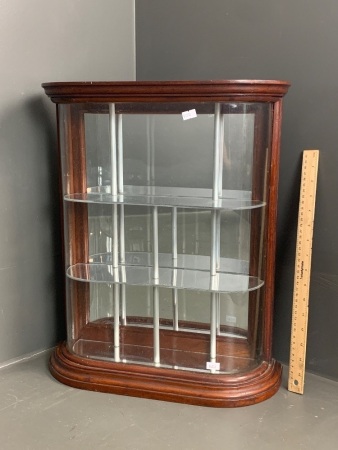 Antique Mahogany Framed Wall Hanging Curved Glass Display Cabinet with Door to Rear