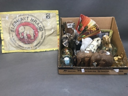 Box Lot of Elephant Figures & Items