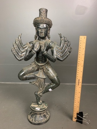 Vintage Cambodian Brass/Bronze Dancing Shiva on Orchid Statue with Dark Patina